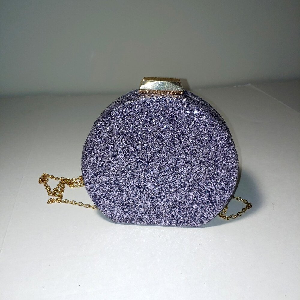 Natasha Couture Light Purple Glitter Hard Shell Circle Crossbody Clutch